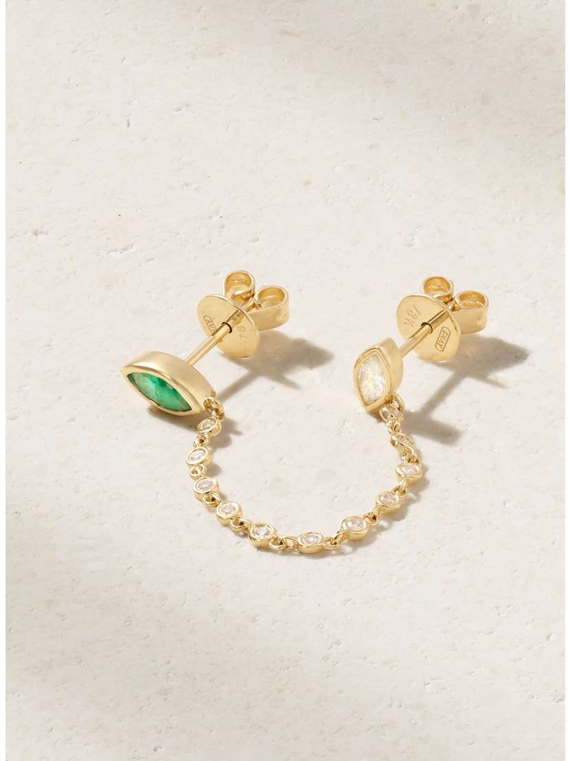 SHAY Duo Chain 18-karat Gold, Emerald And Diamond Single Earring