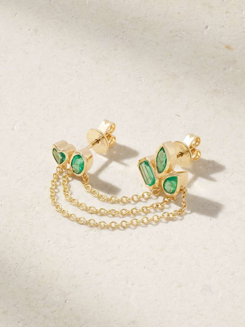 SHAY Mixed Duo 18-karat Gold Emerald Earrings