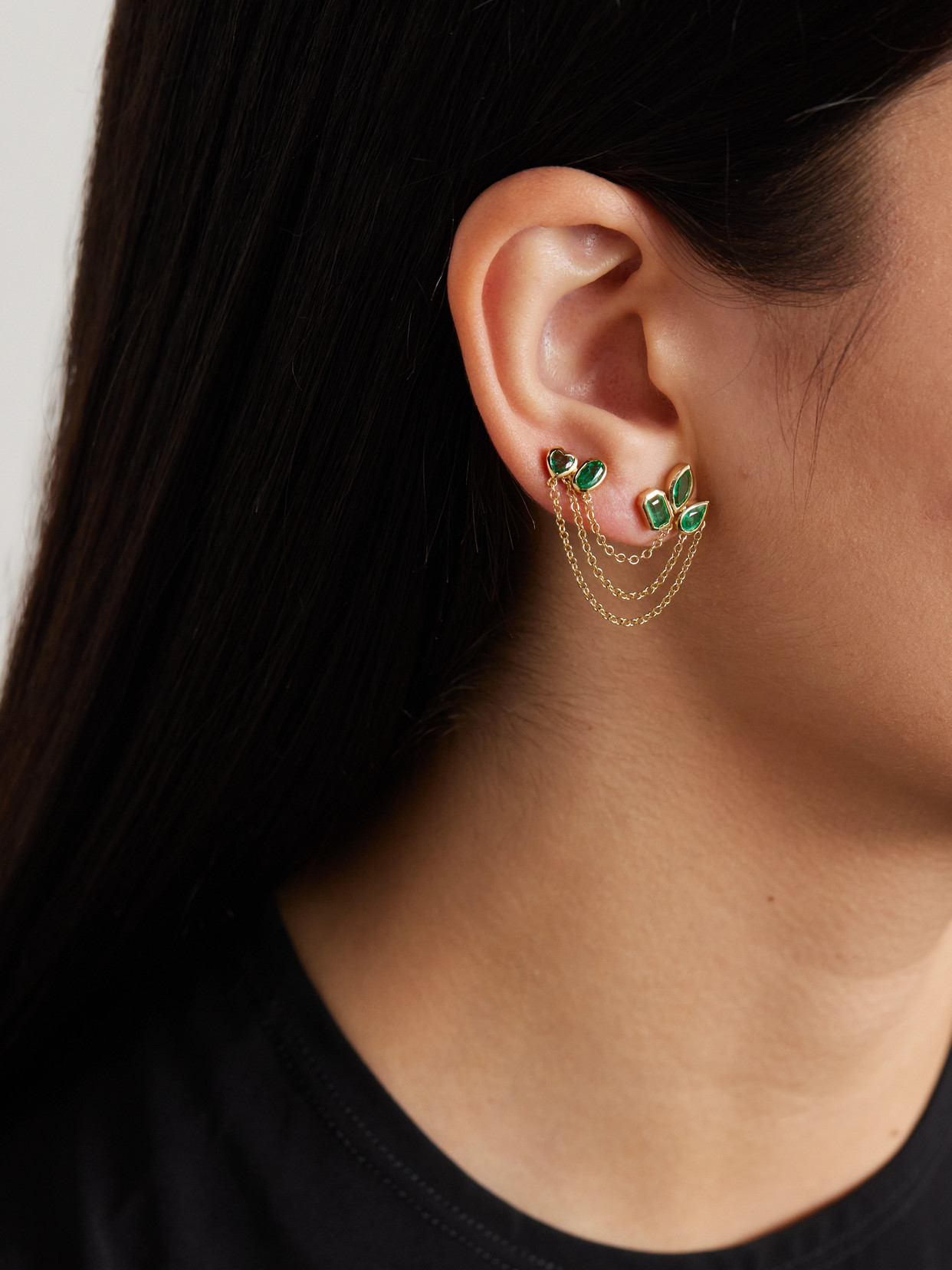 Shay Mixed Duo 18-karat Gold Emerald Earrings In Gold