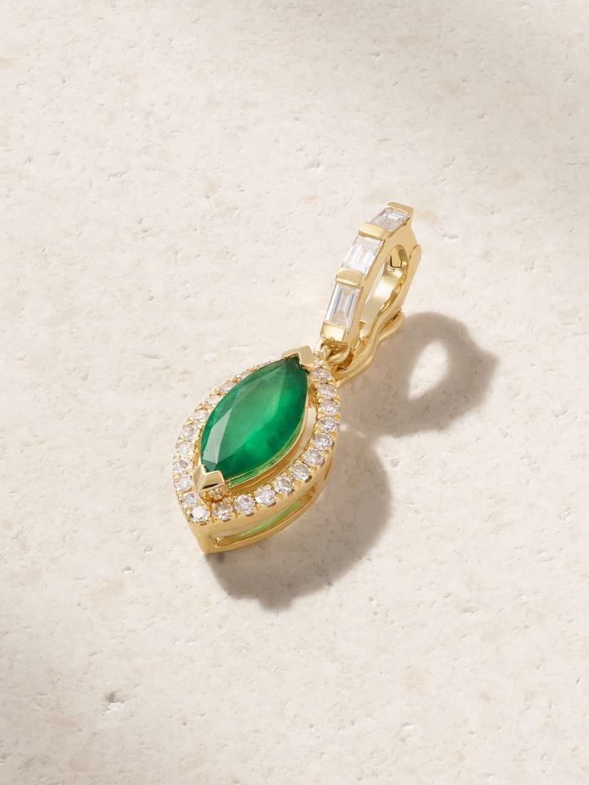 SHAY Halo Clip 18-karat Gold, Emerald And Diamond Pendant