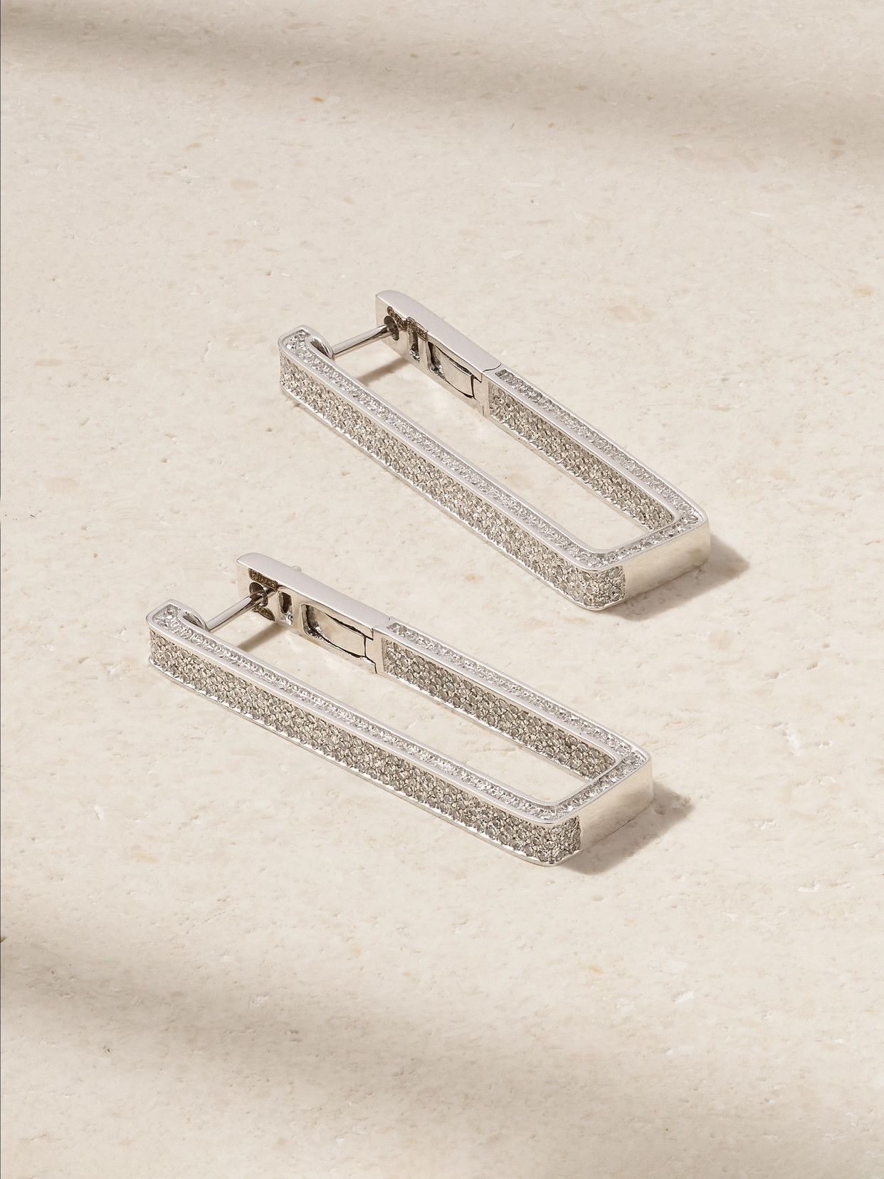 Shay Elongated Deco Link 18-karat White Gold Diamond Earrings