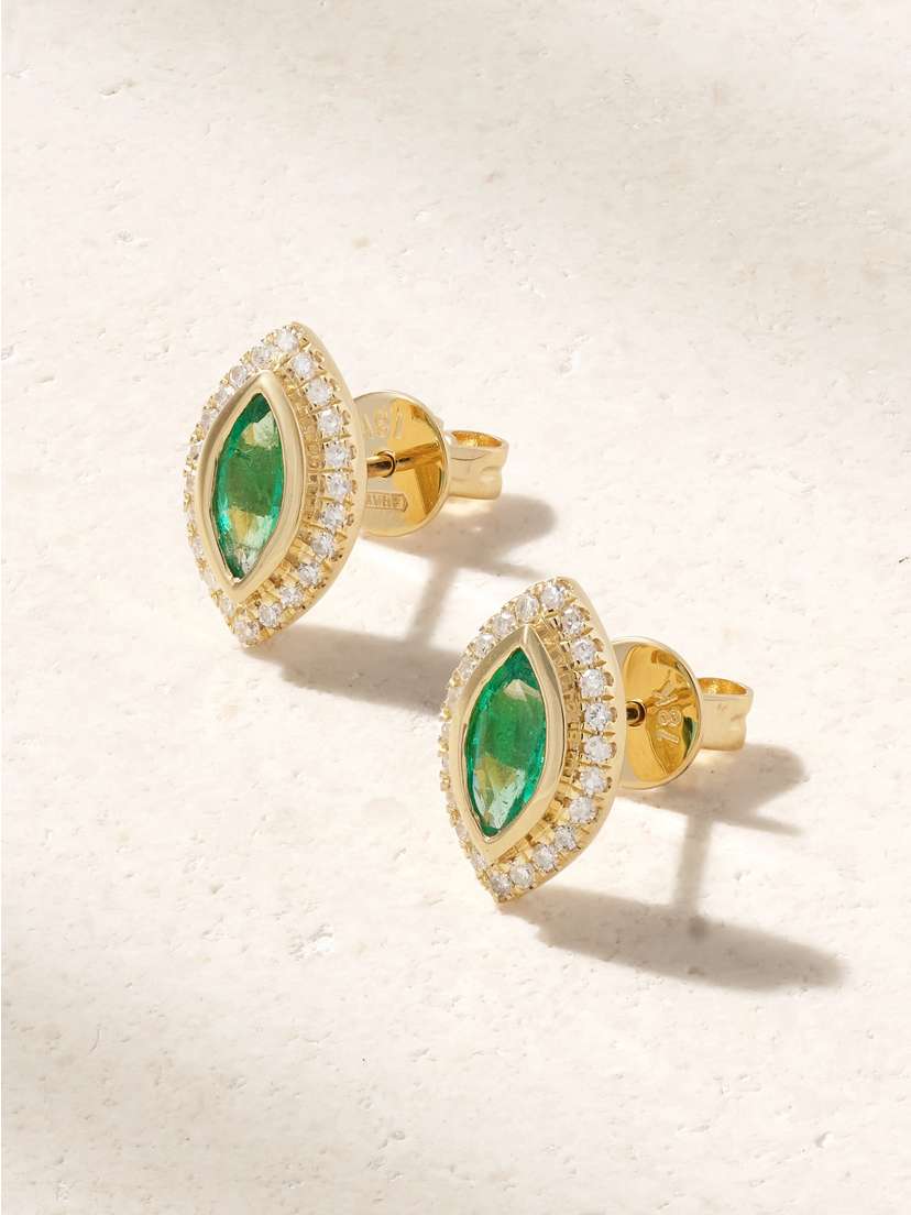 SHAY Halo 18-karat Gold, Emerald And Diamond Earrings