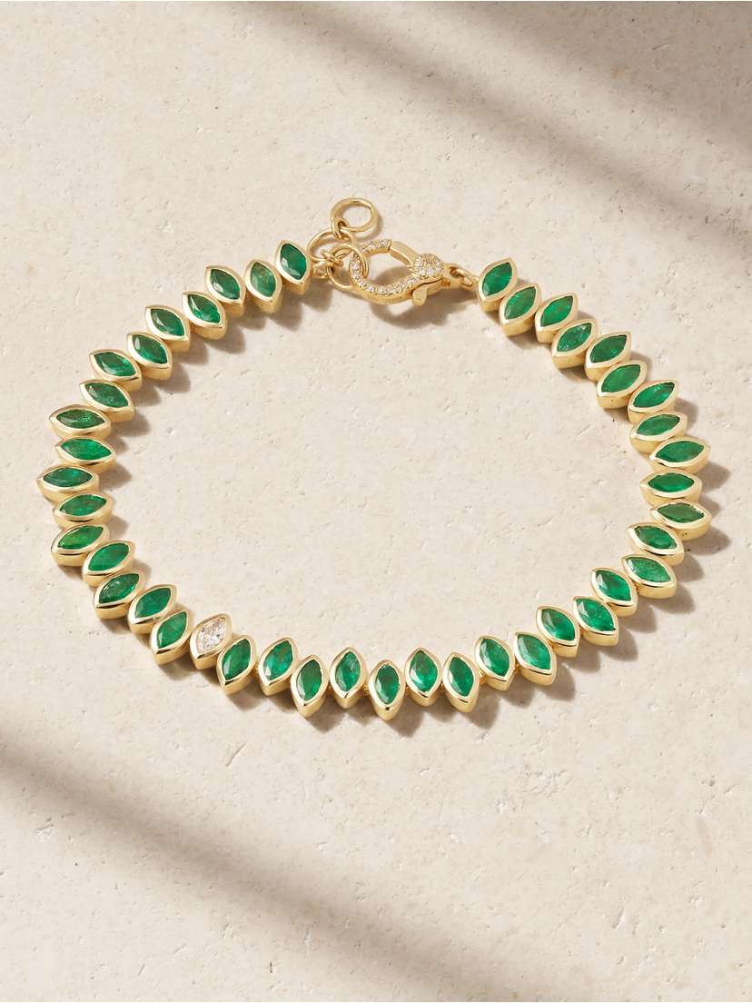 SHAY Staggered 18-karat Gold, Emerald And Diamond Bracelet