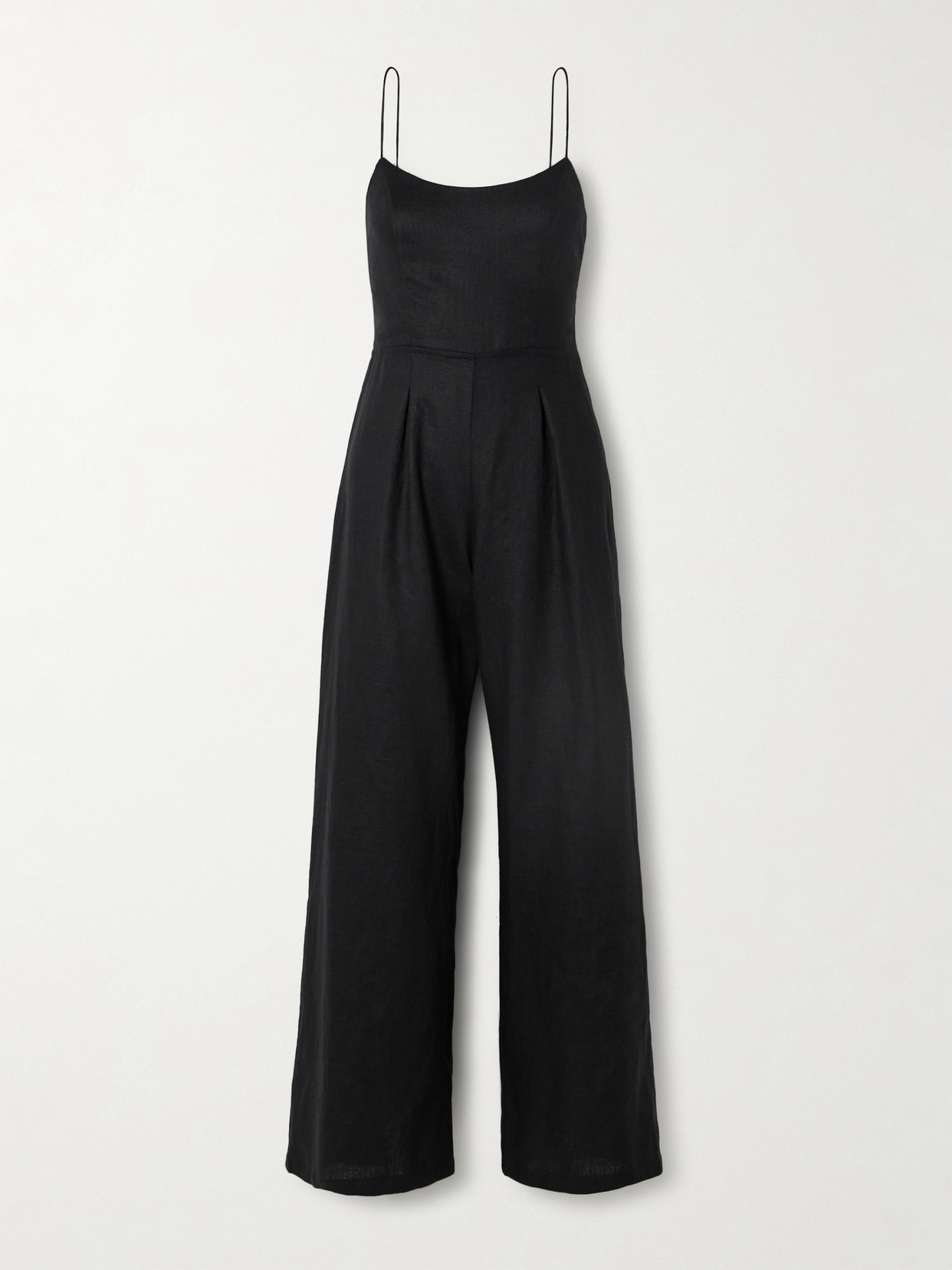 Faithfull Antibes Open-back Pleated Linen Jumpsuit In Black