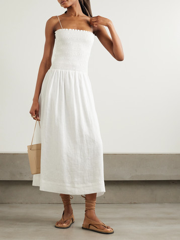 Faithfull Geriba smocked linen midi dress