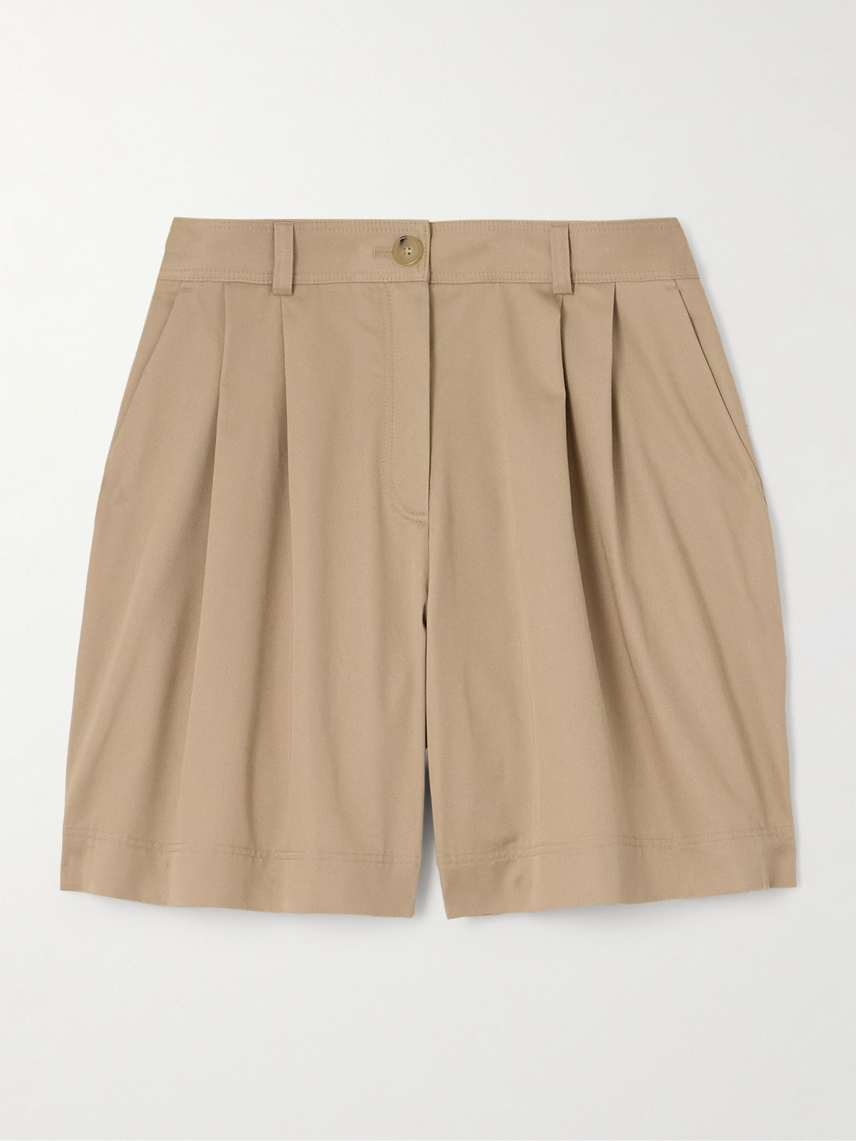 Totême Pleated Organic Cotton-twill Shorts In Neutrals