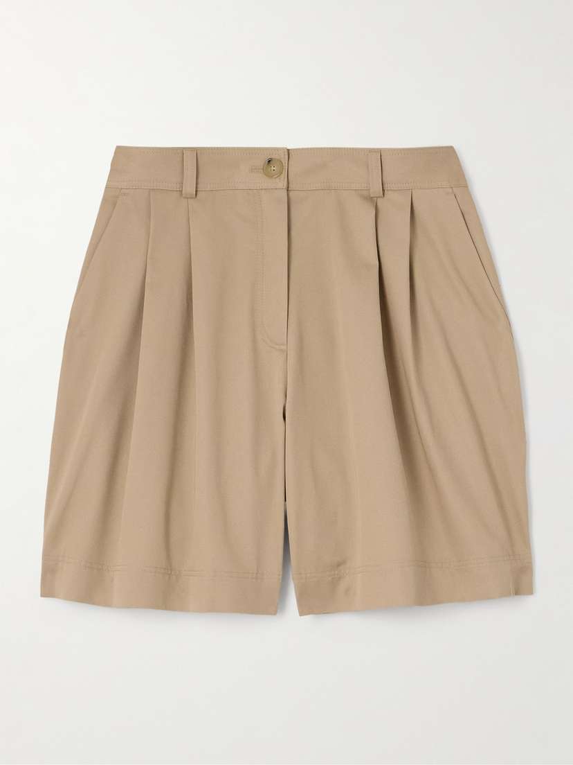 Toteme — Pleated organic cotton-twill shorts