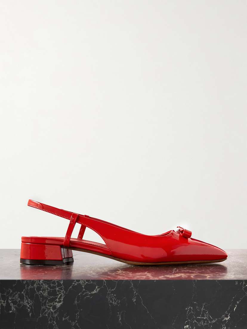 Ferragamo Marlina Bow-embellished Patent-leather Slingback Flats