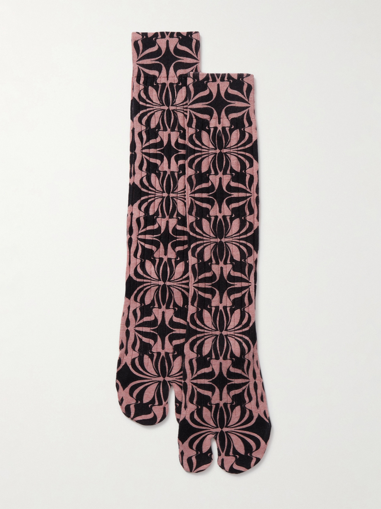 Dries Van Noten - Ribbed Printed Stretch-cotton Socks - Black