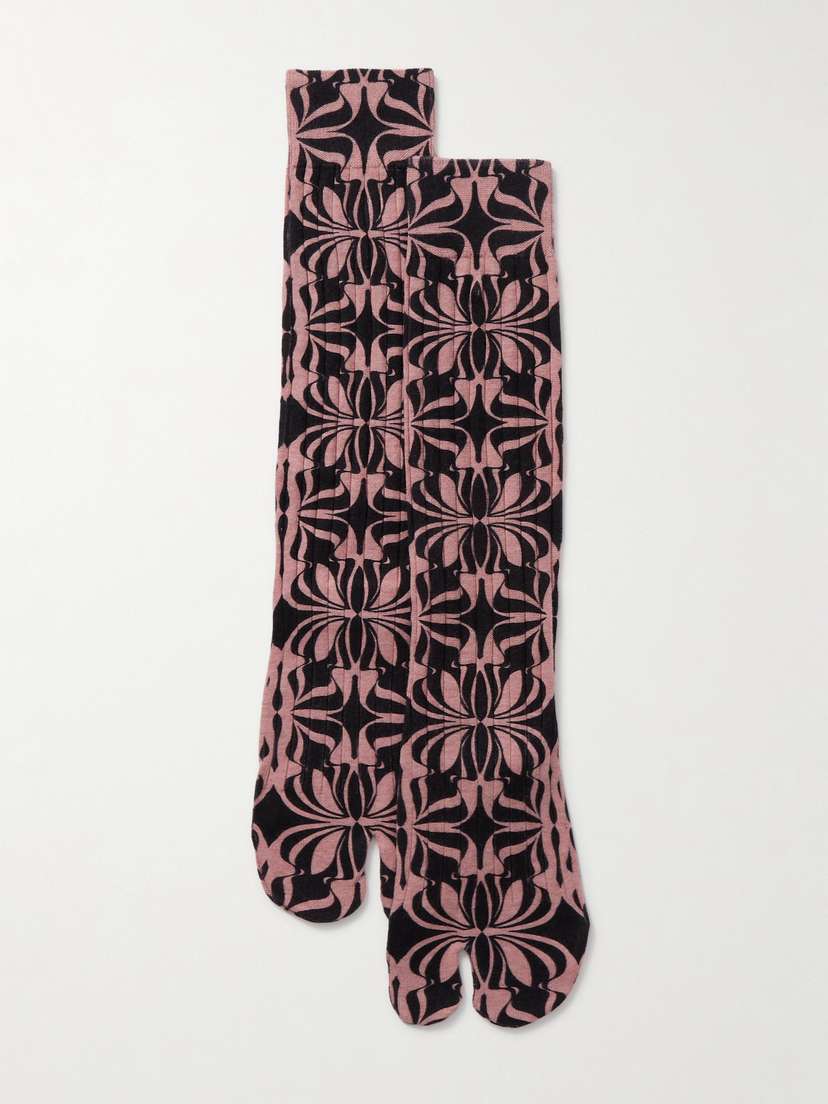 Dries Van Noten Ribbed Printed Stretch-cotton Socks