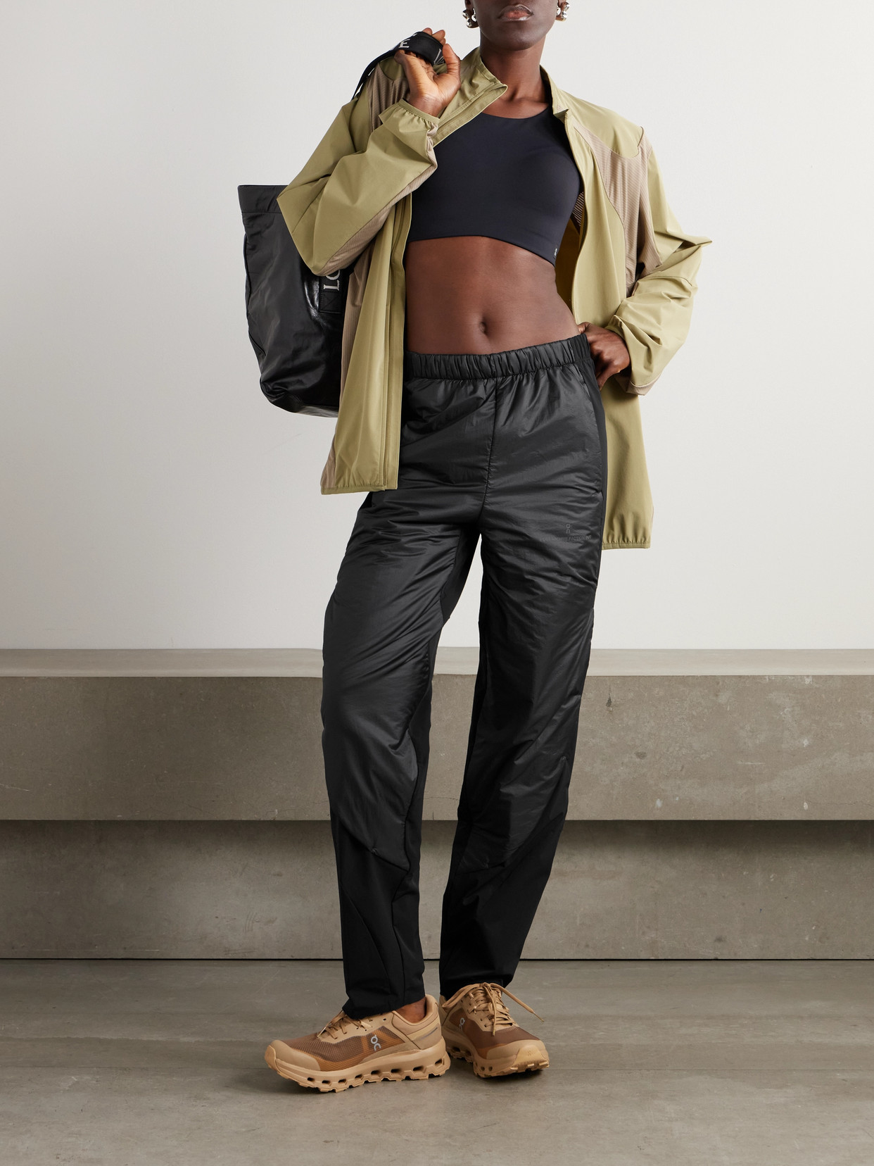 On + Post Archive Facti Zero Recycled-ripstop And Shell Tapered Pants In Black