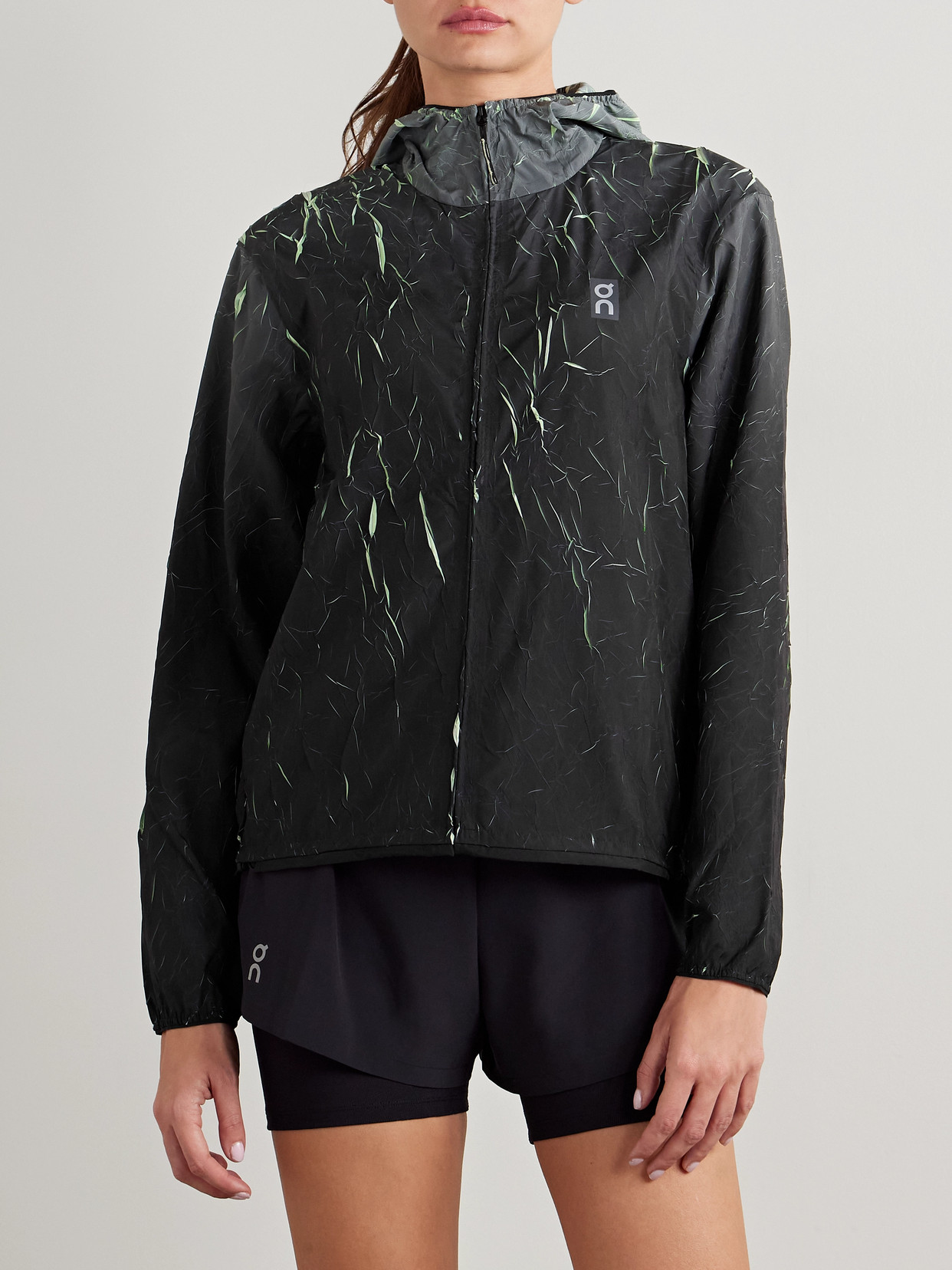 On Pace Run Hooded Textured Recycled-shell Jacket In Black