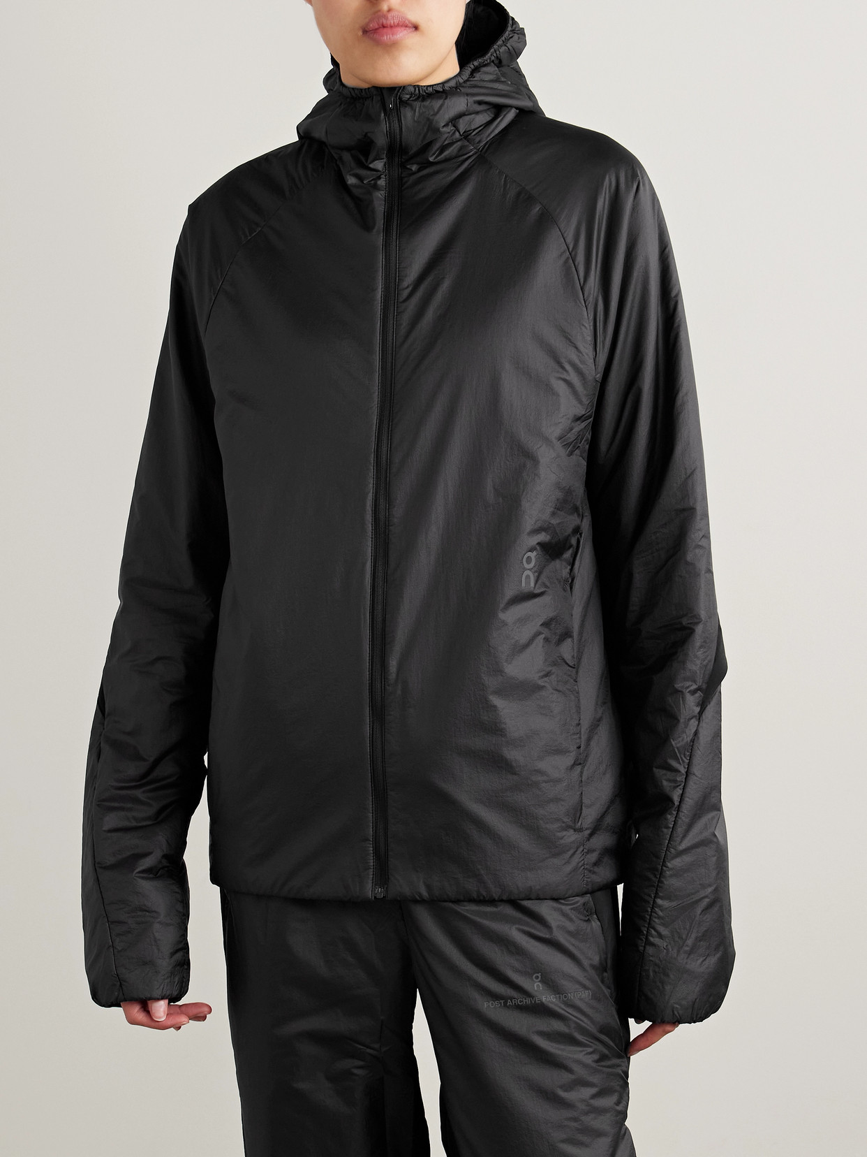 ON + POST ARCHIVE FACTION ZERO HOODED PADDED PANELED RECYCLED-SHELL JACKET