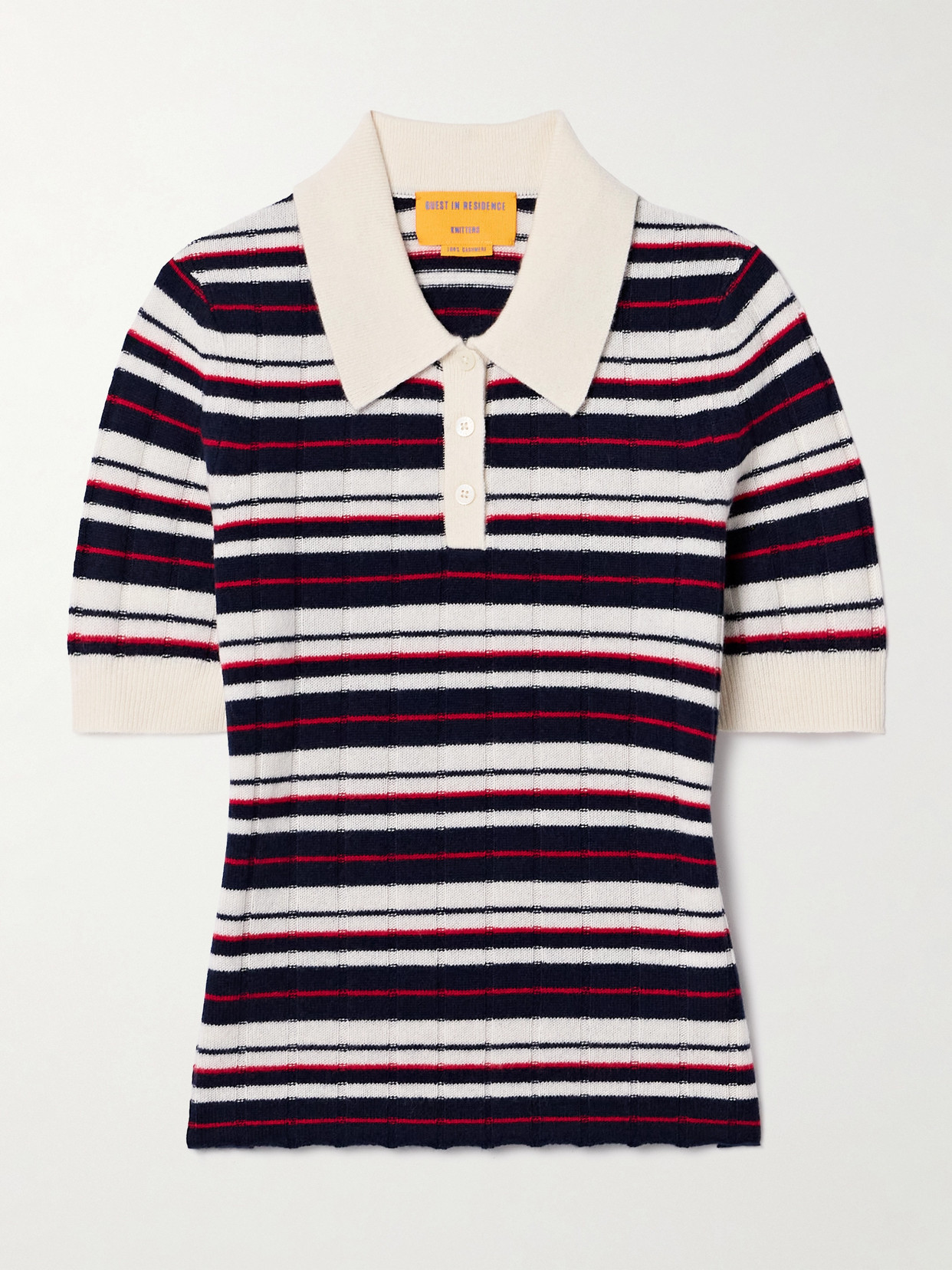 Guest In Residence - Ribbed Striped Cashmere Polo Sweater - Blue