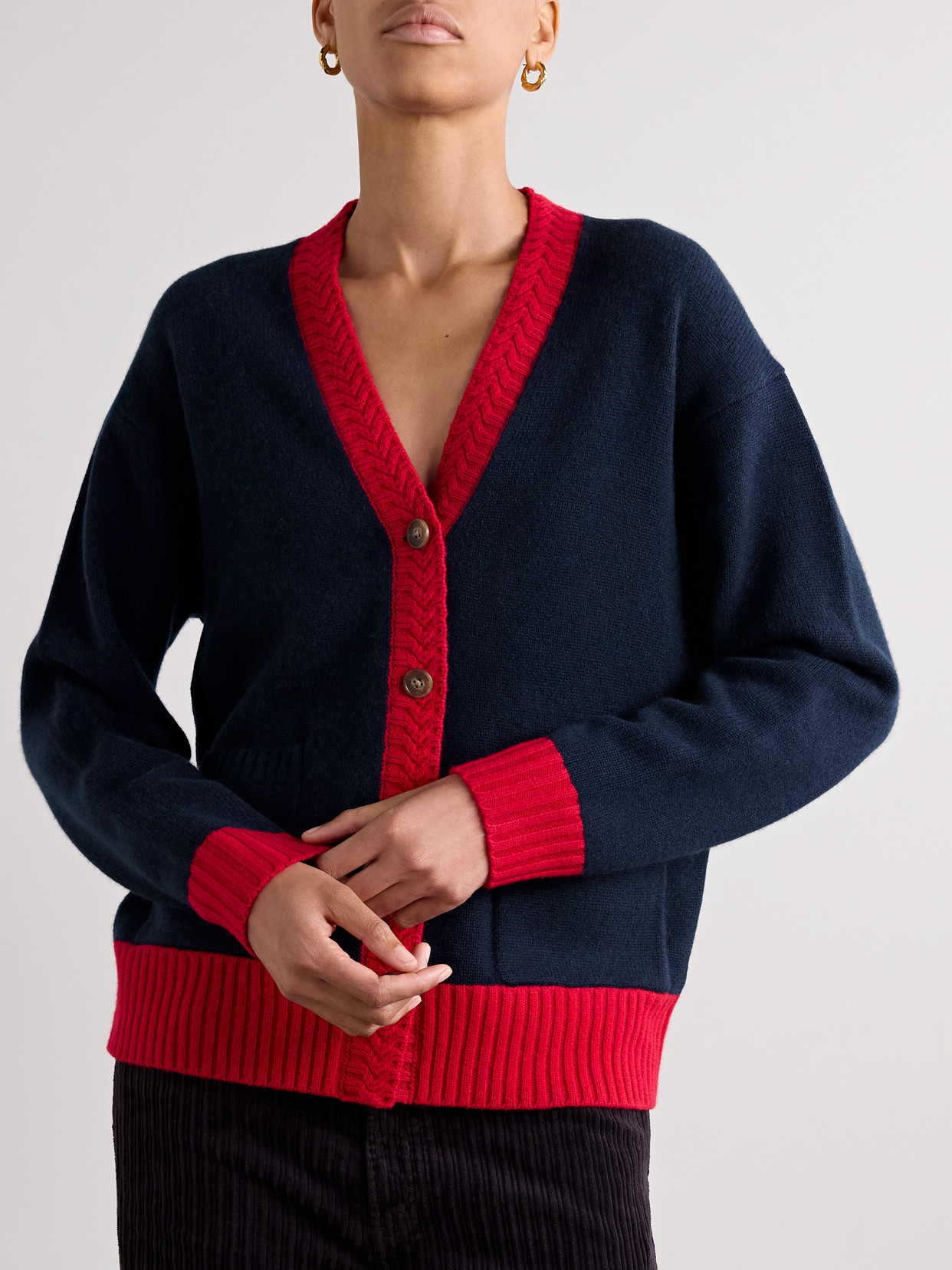 Guest In Residence Color-block Cashmere Cardigan In Blue