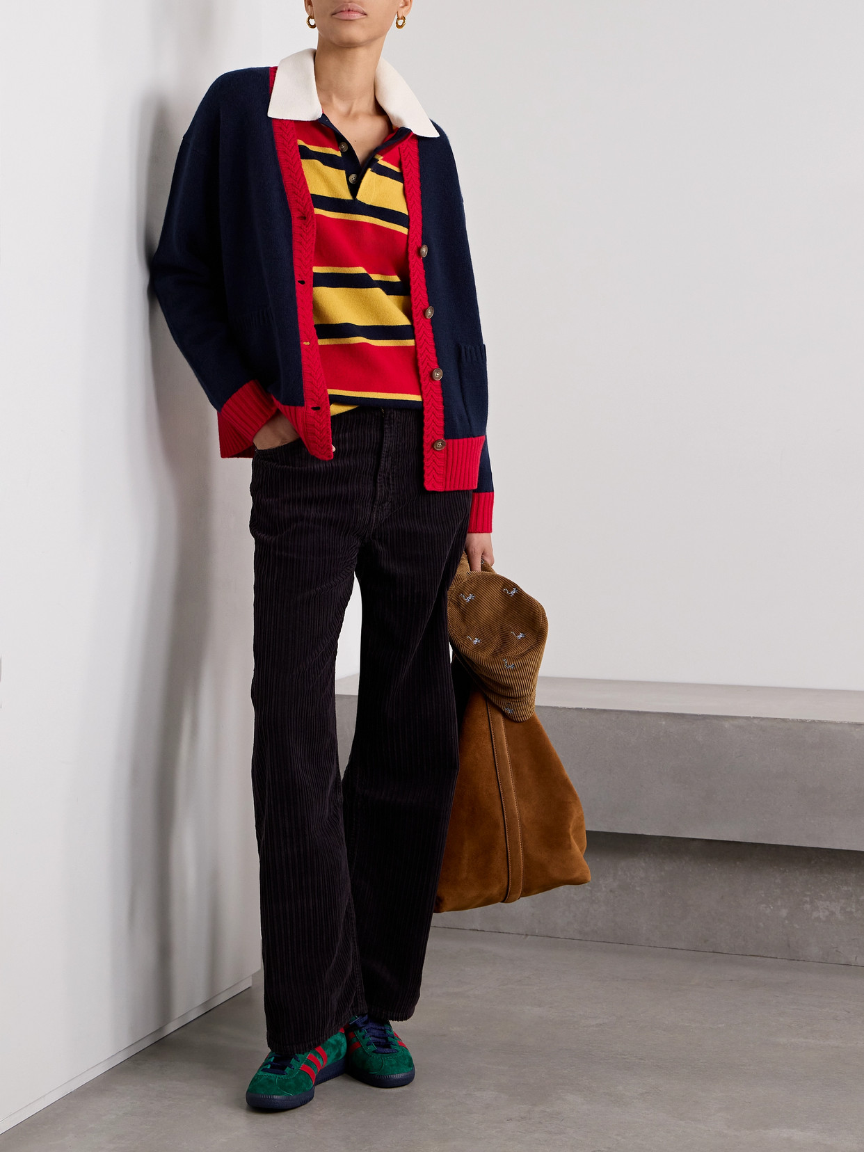 Guest In Residence Color-block Cashmere Cardigan In Blue