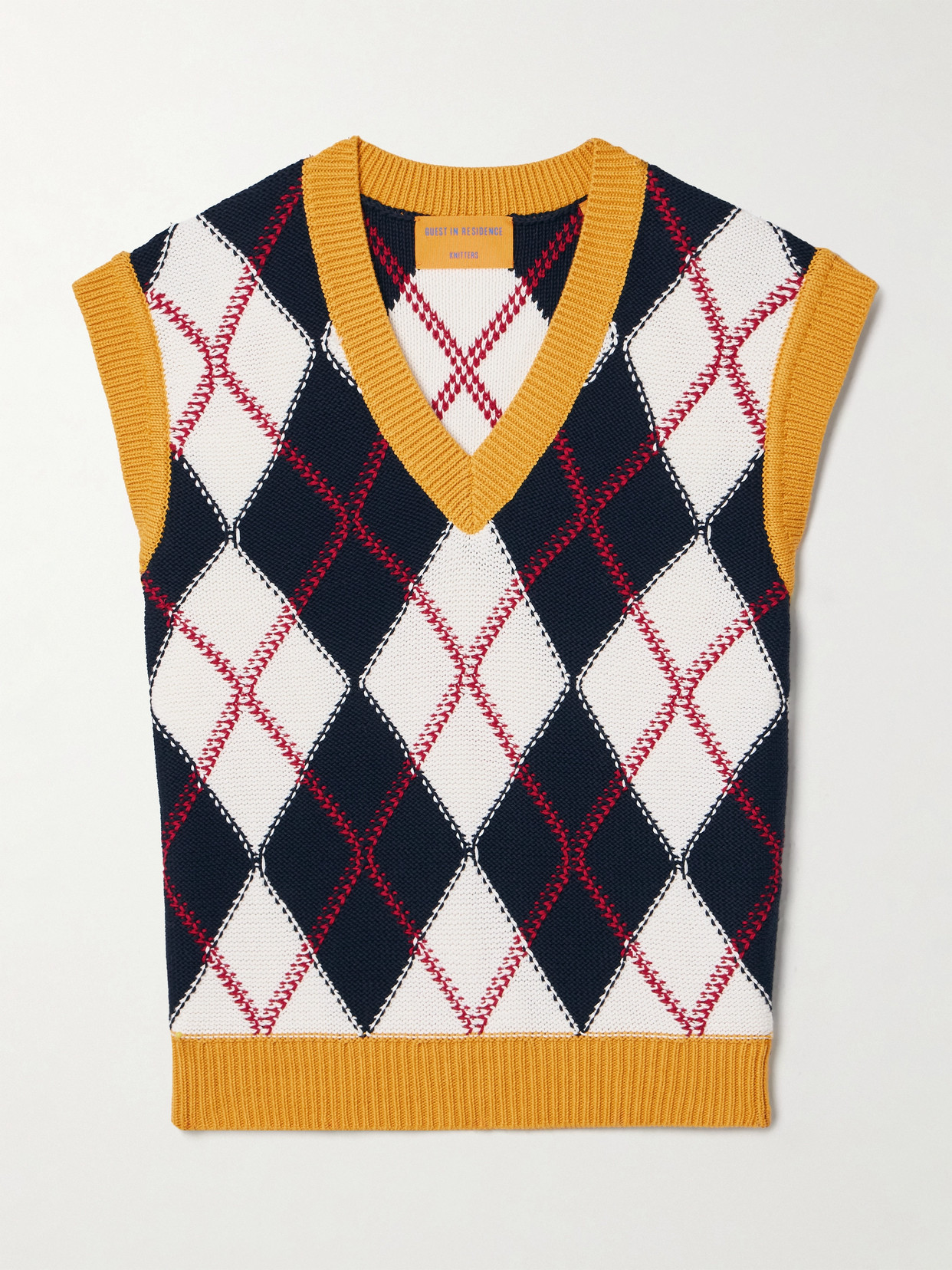 Guest In Residence Argyle Cotton-jacquard Vest In Multi