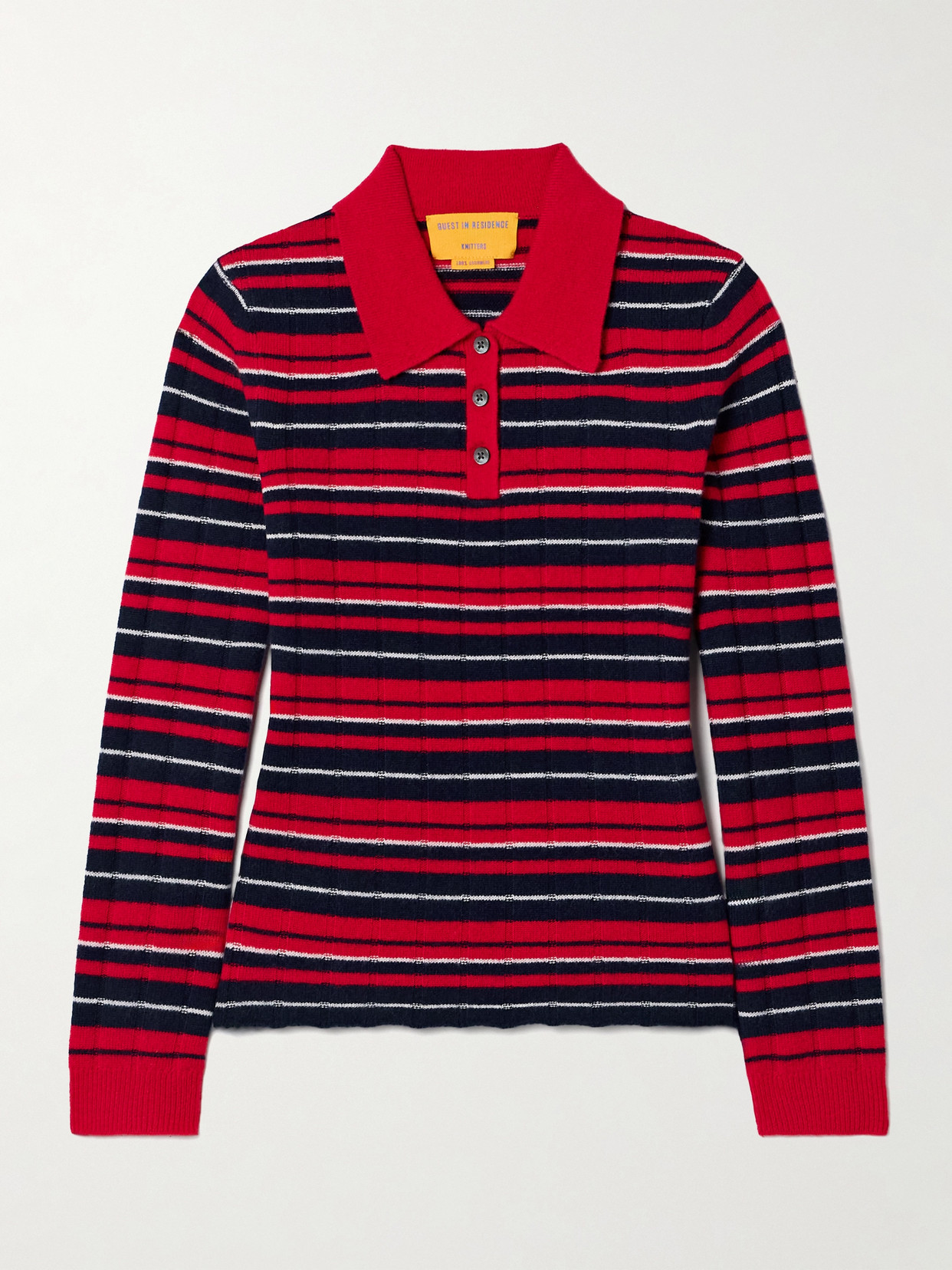Guest In Residence - Ribbed Striped Cashmere Polo Sweater - Red