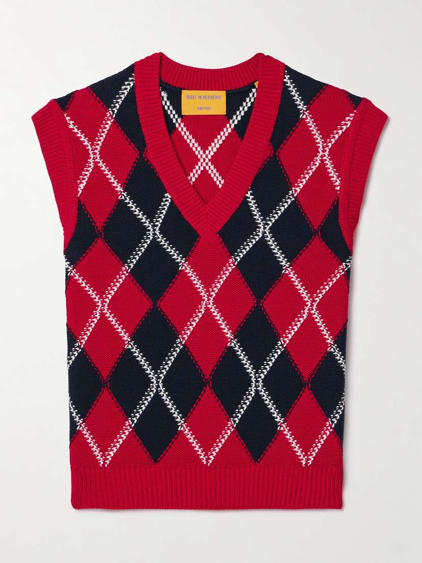Guest In Residence Argyle Cotton-jacquard Vest