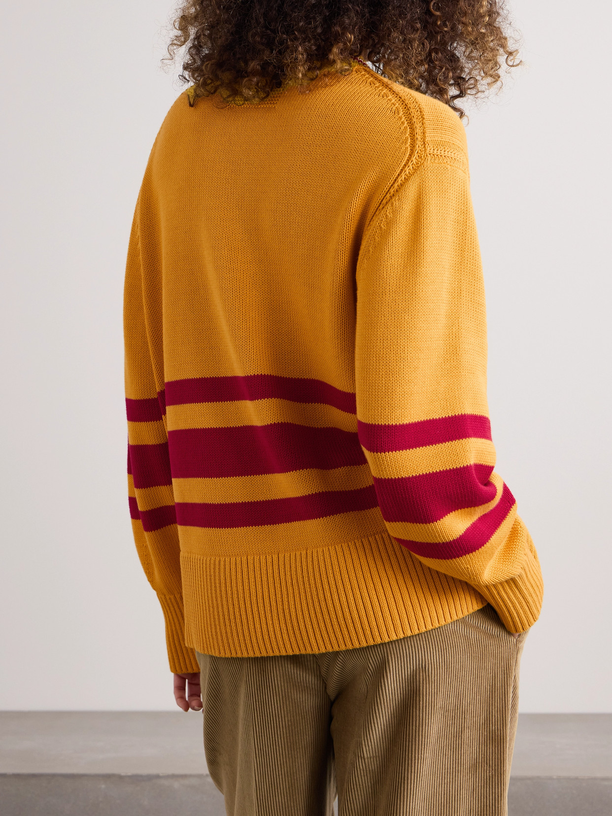 Guest In Residence Striped Knitted Cotton Sweater In Yellow