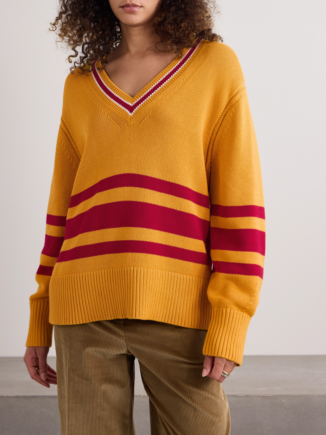 Guest In Residence Striped Knitted Cotton Sweater In Yellow