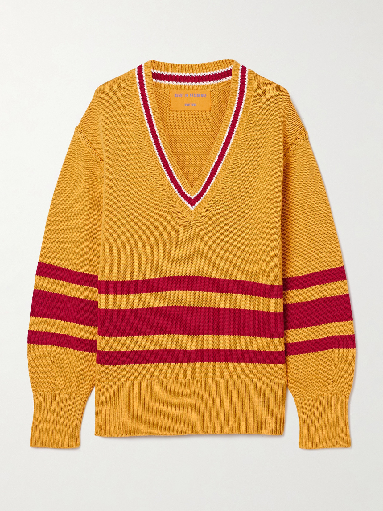 Guest In Residence - Striped Knitted Cotton Sweater - Yellow