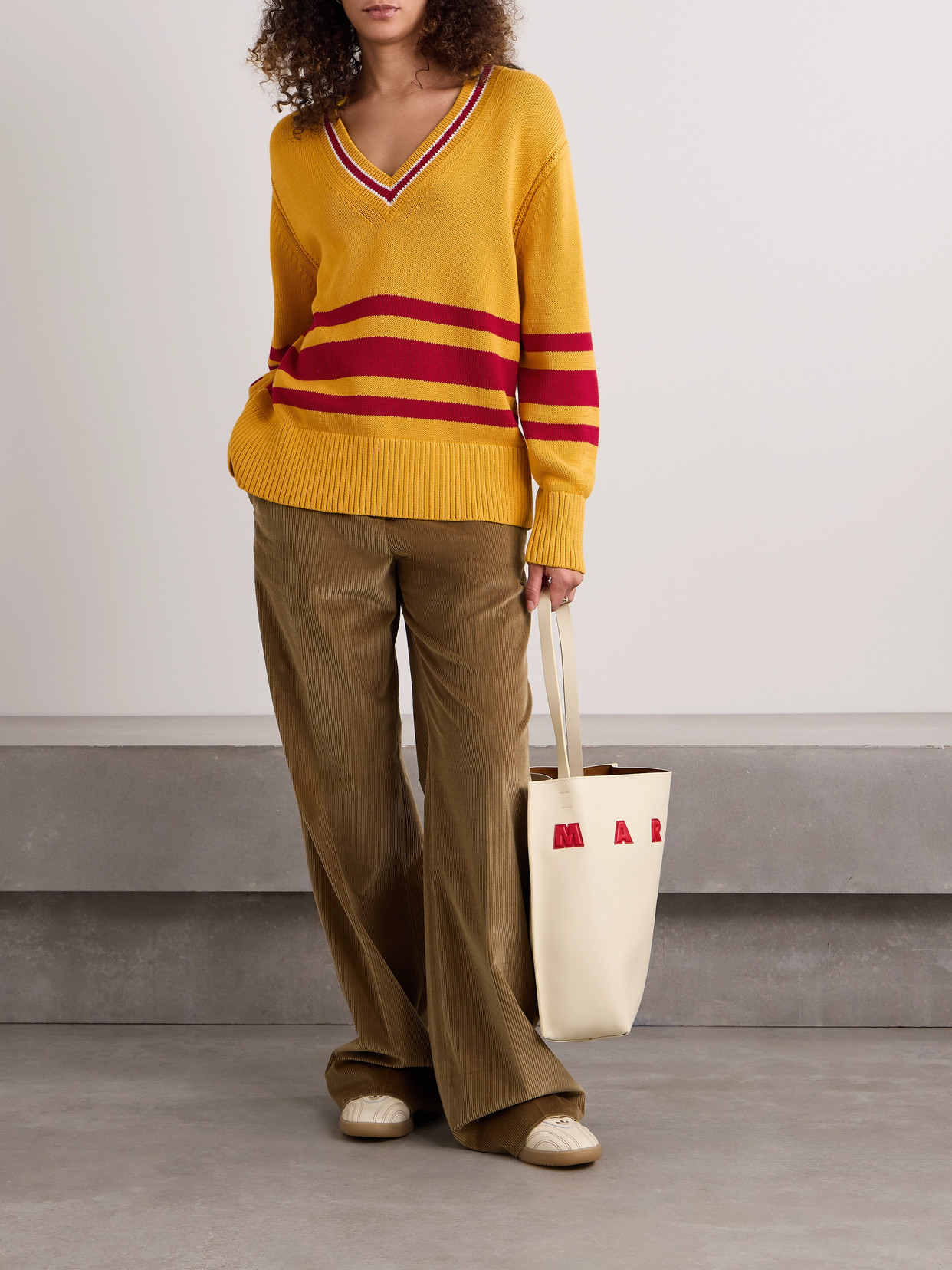 Guest In Residence Striped Knitted Cotton Sweater In Yellow