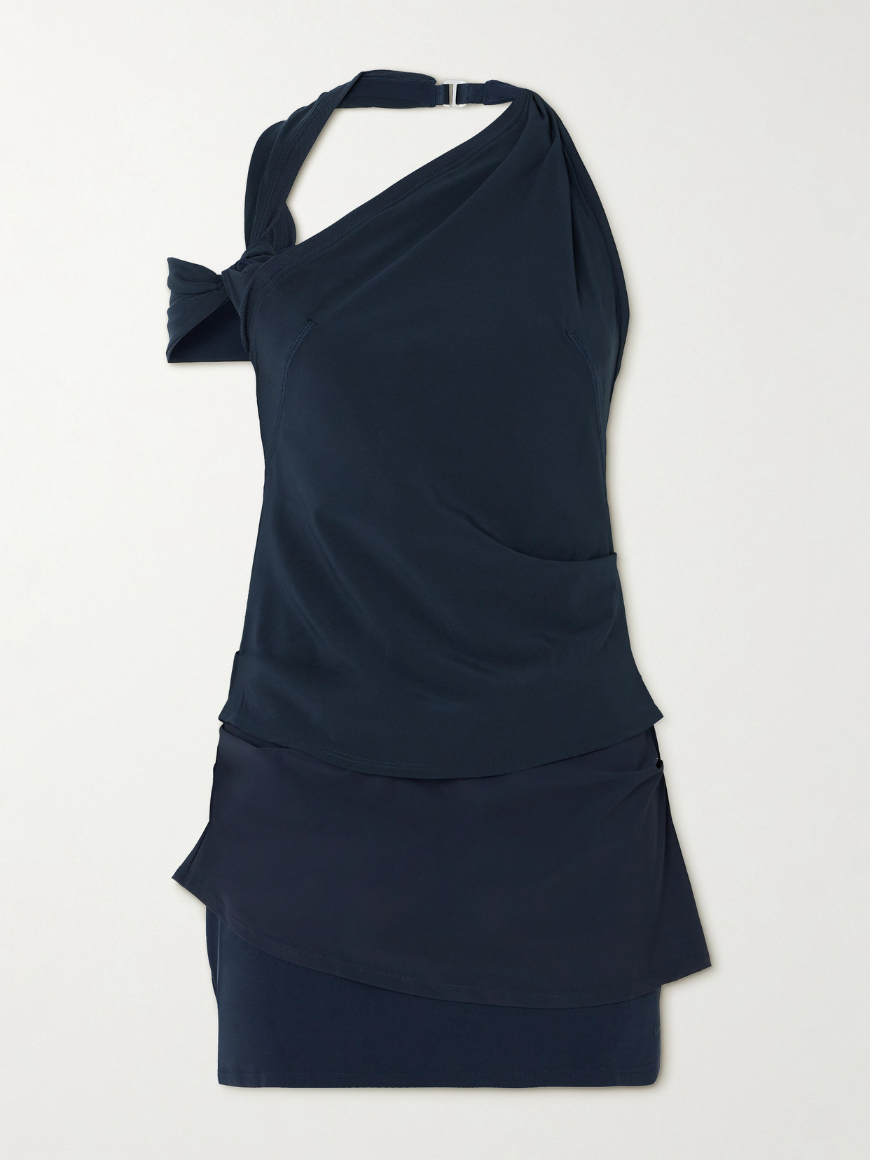 Nike + Jacquemus Open-back Layered Asymmetric Twisted Stretch-jersey Halterneck Mini Dress In Blue