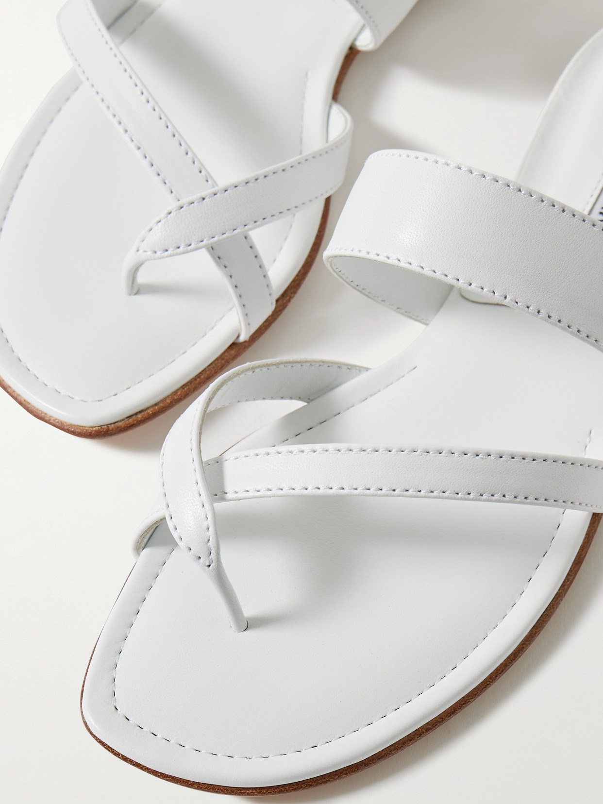 Shop Manolo Blahnik Susa Leather Sandals In White