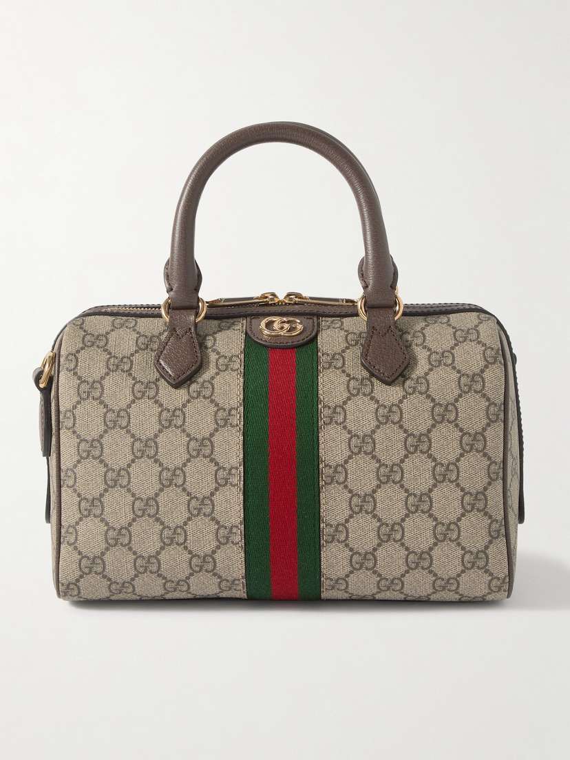 Gucci Ophidia Textured Leather- And Webbing-trimmed Printed Coated-canvas Tote