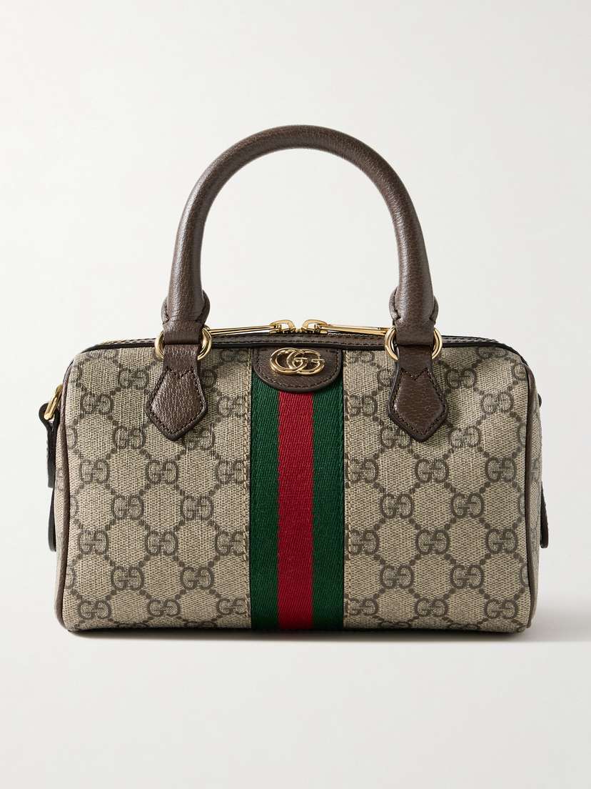 Gucci Ophidia Leather- And Webbing-trimmed Printed Coated-canvas Tote