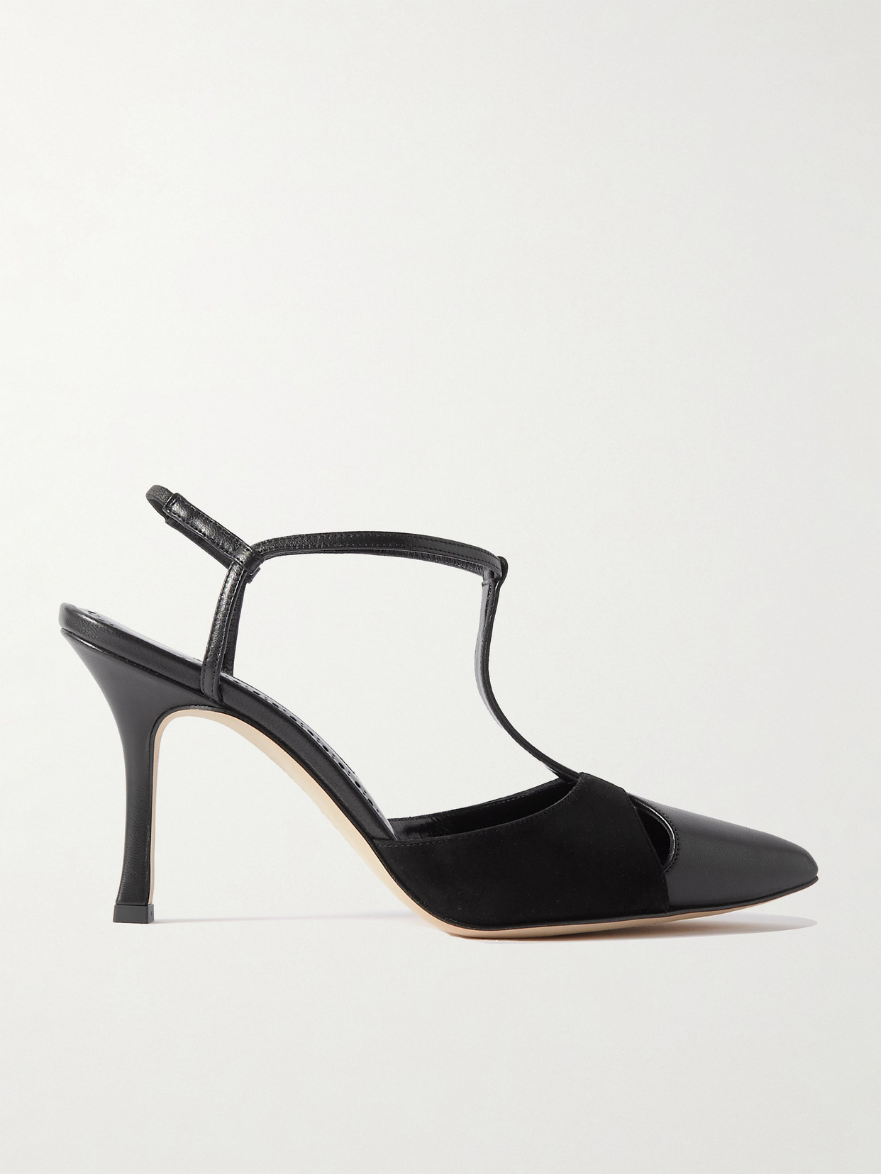 Manolo Blahnik Turgimodhi 90 Cutout Leather And Suede Pumps In Black