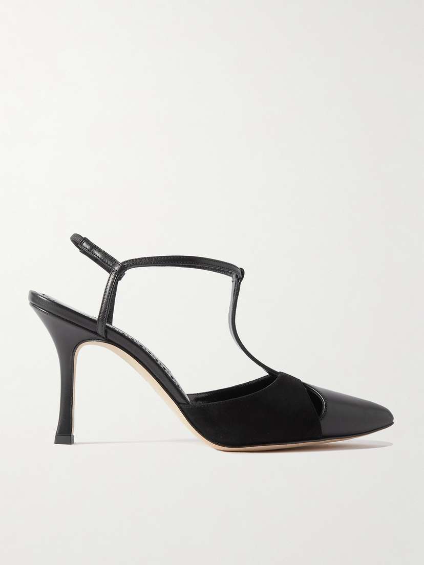 Manolo Blahnik Turgimodhi 90 Cutout Leather And Suede Pumps