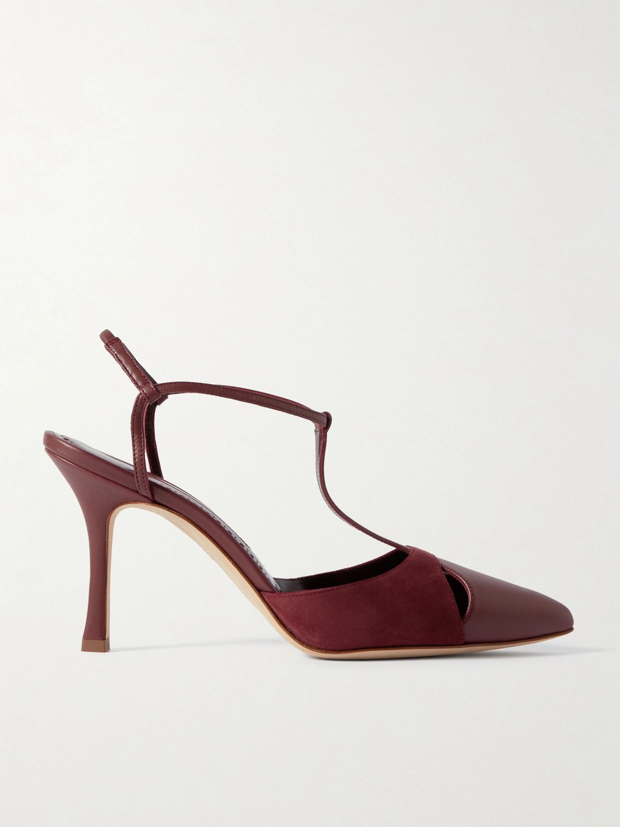 Manolo Blahnik Turgimodhi 90 Cutout Leather And Suede Pumps In Red