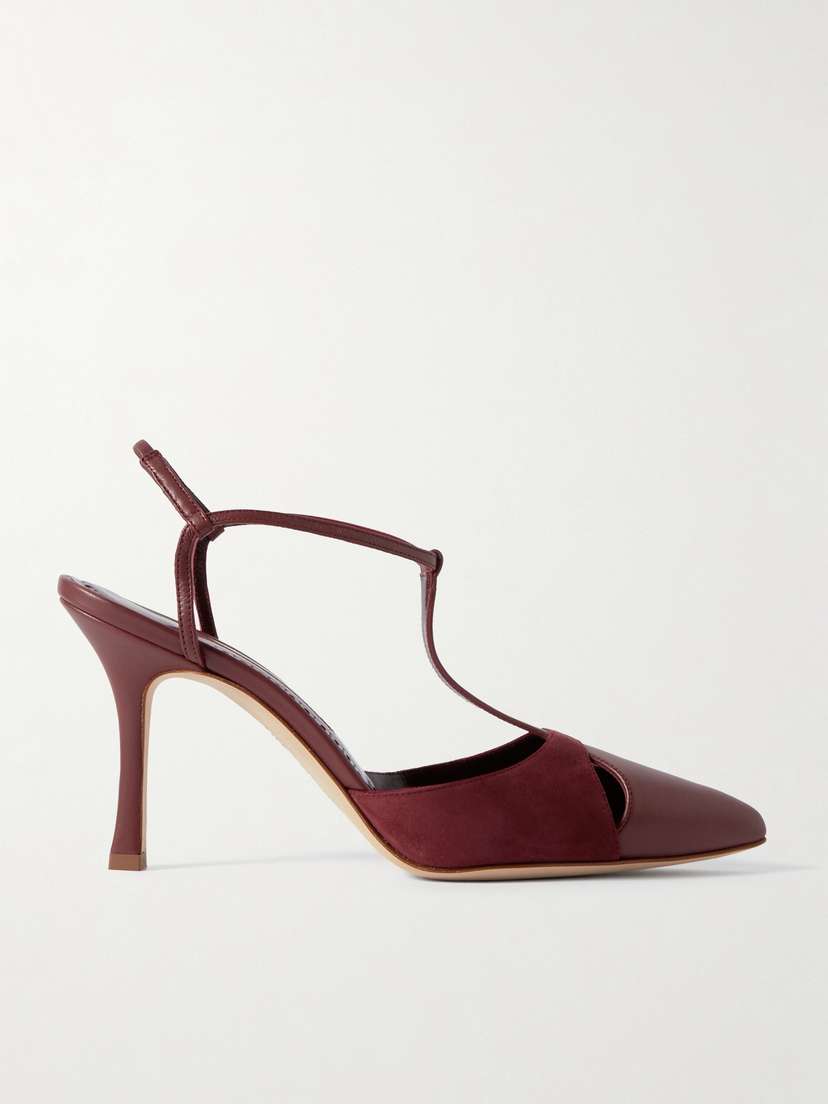 Manolo Blahnik Turgimodhi 90 Cutout Leather And Suede Pumps