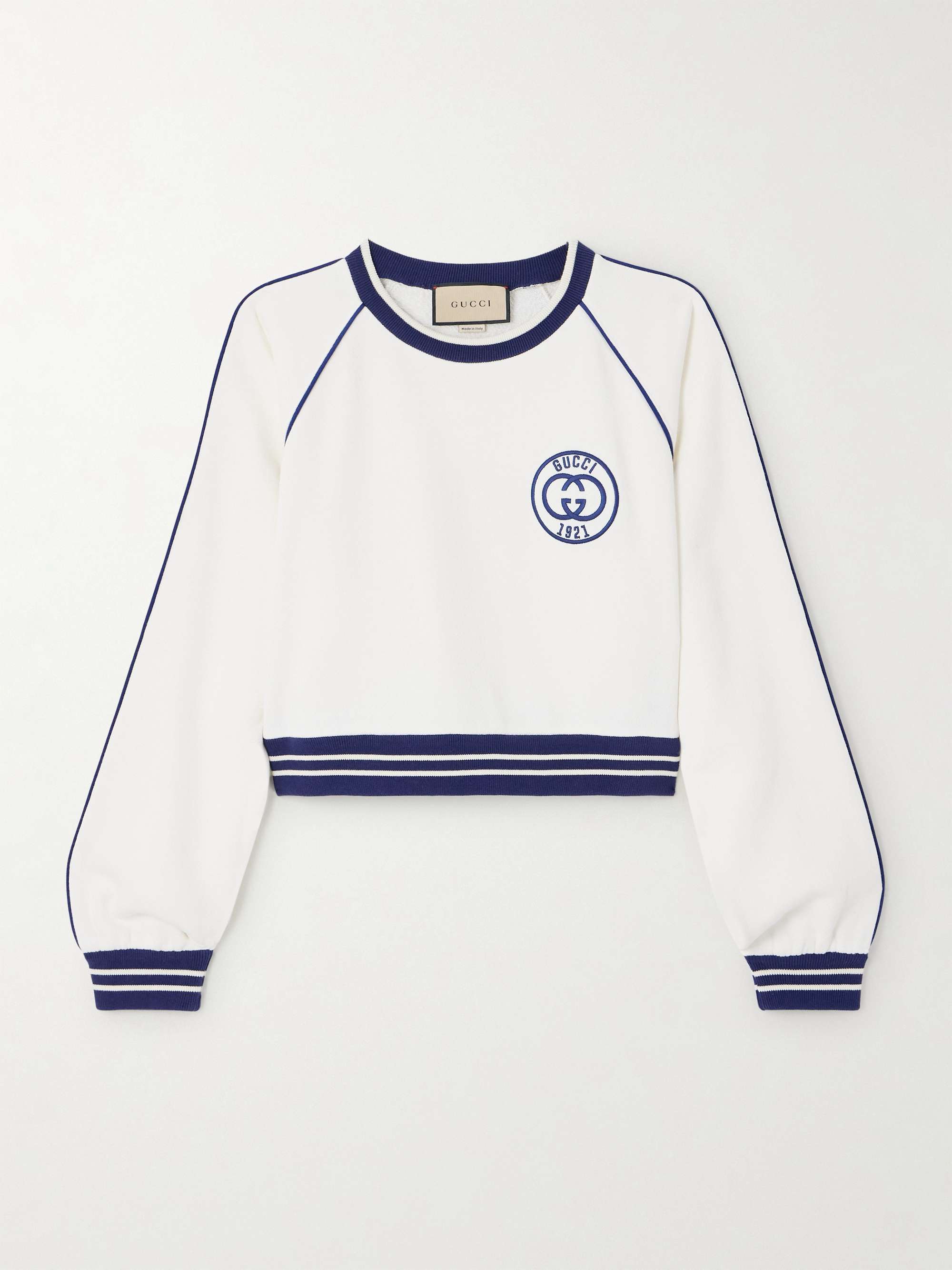 Gucci Striped Sweatshirt GUCCI Embroidered Striped Cotton-jersey