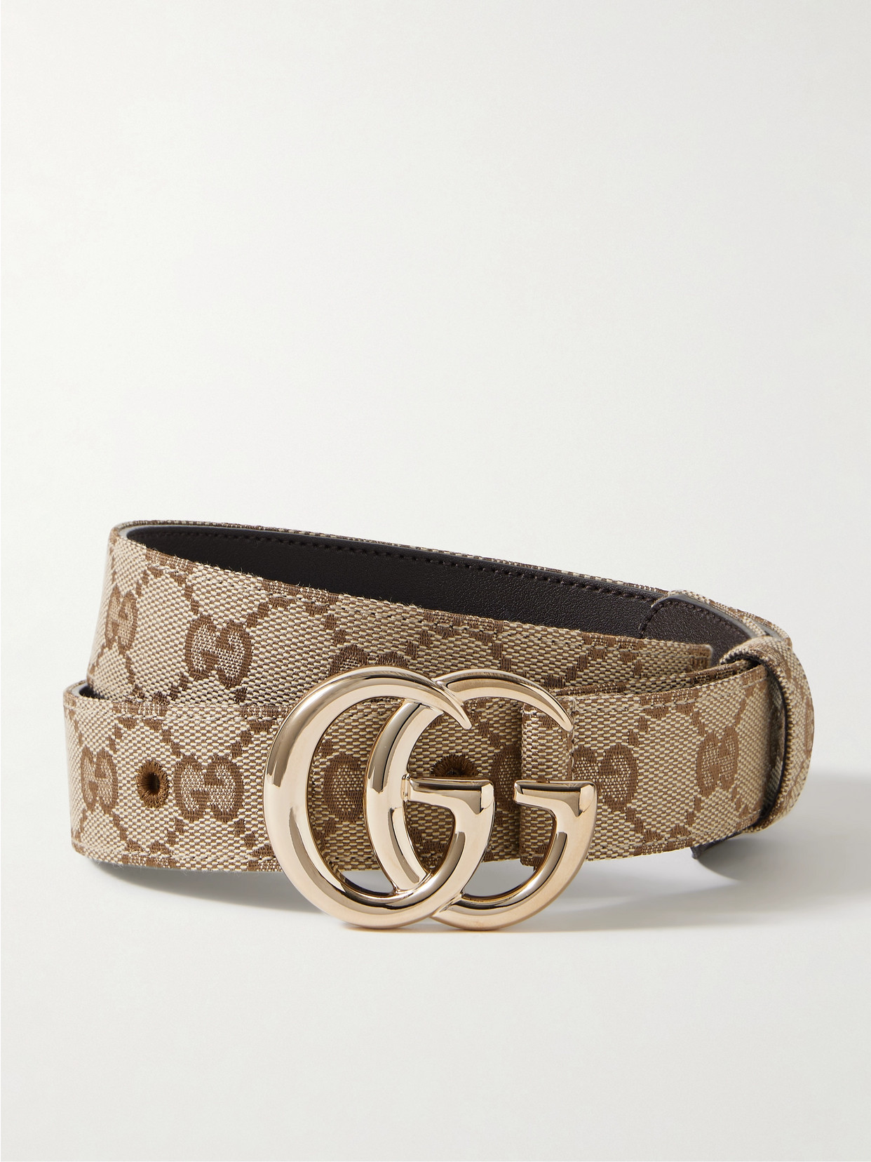 Gucci Gg Marmont Printed Coated-canvas Belt In Brown