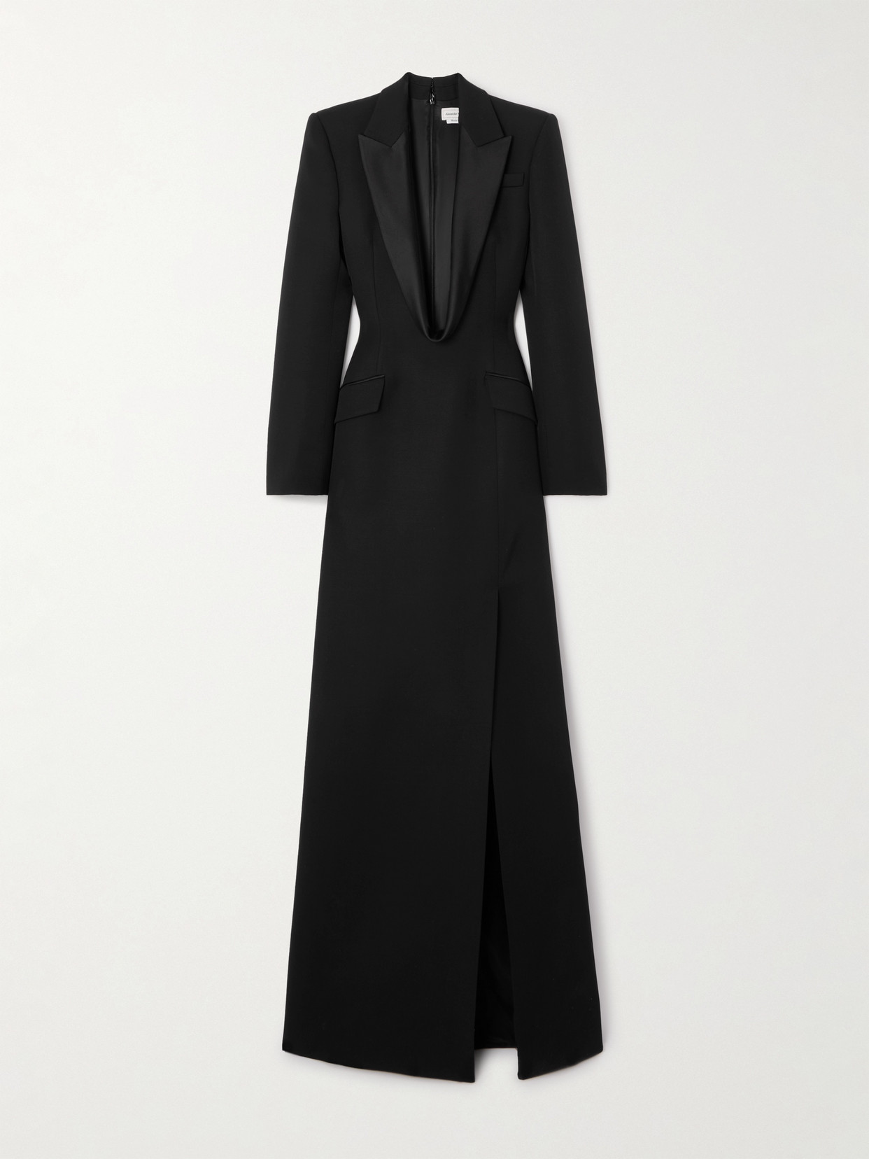 Alexander Mcqueen Silk-blend Trimmed Wool Grain De Poudre Gown In Black