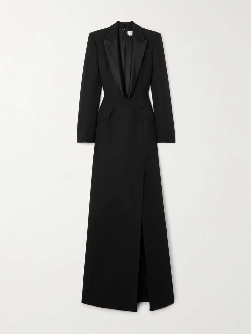 McQueen Silk-blend Trimmed Wool Grain De Poudre Gown