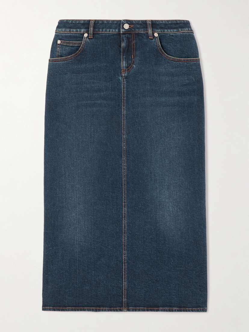 McQueen Paneled Denim Midi Skirt
