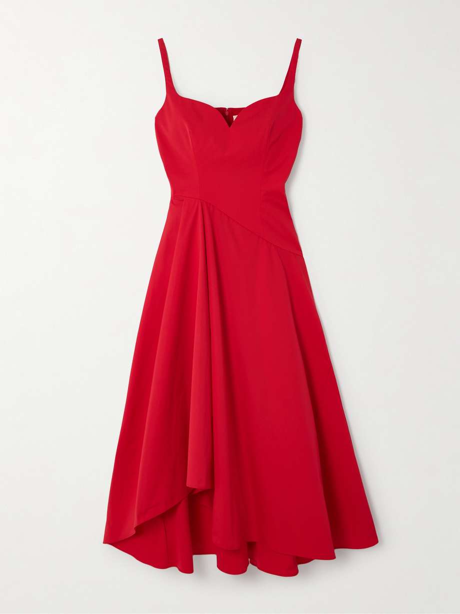 asymmetric gathered cotton-poplin midi dress