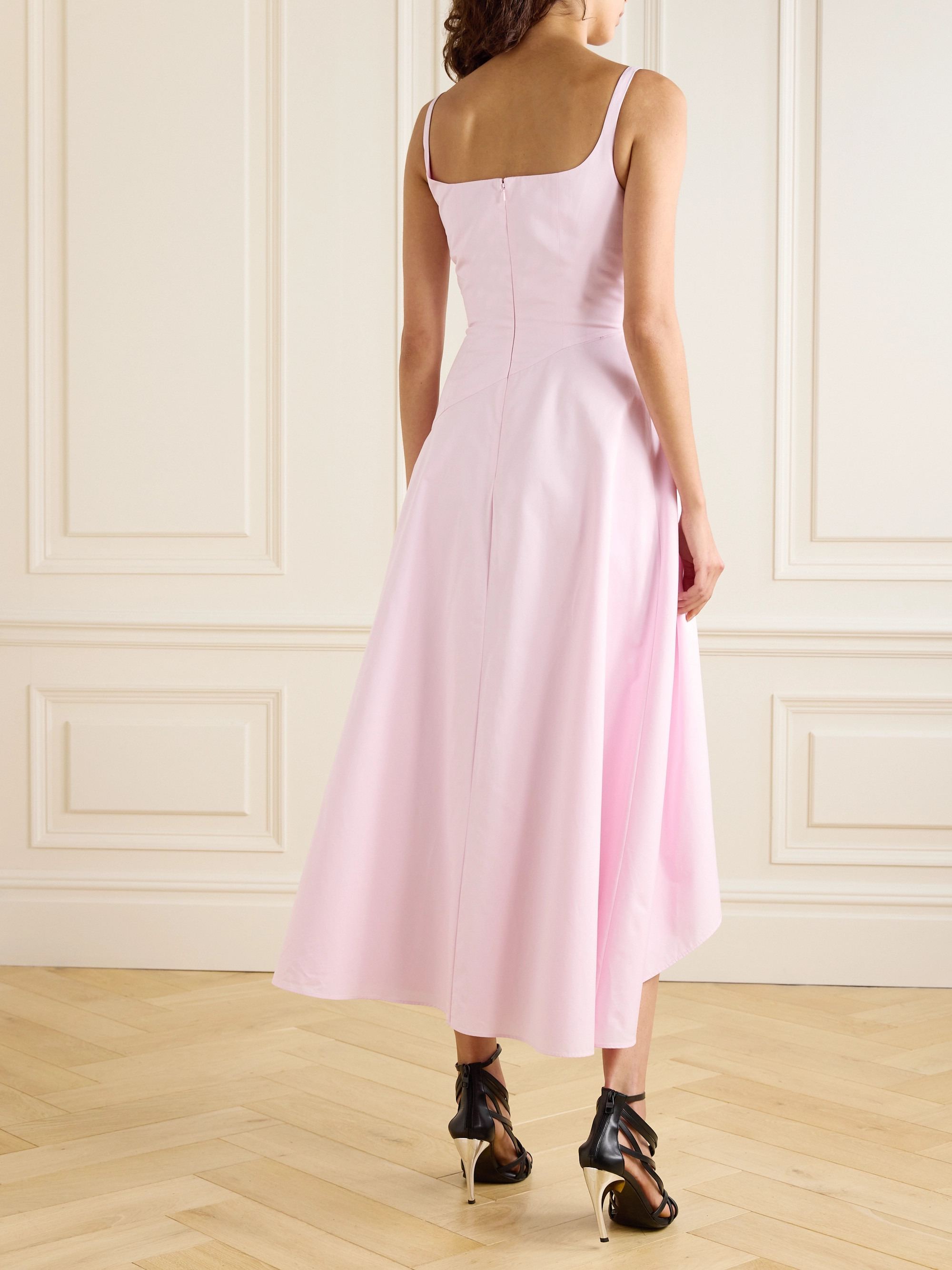 Alexander McQueen Asymmetric pleated cotton-poplin midi dress