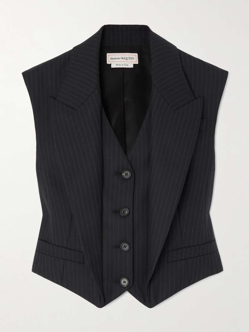 Alexander McQueen Paneled Pinstriped Wool Vest