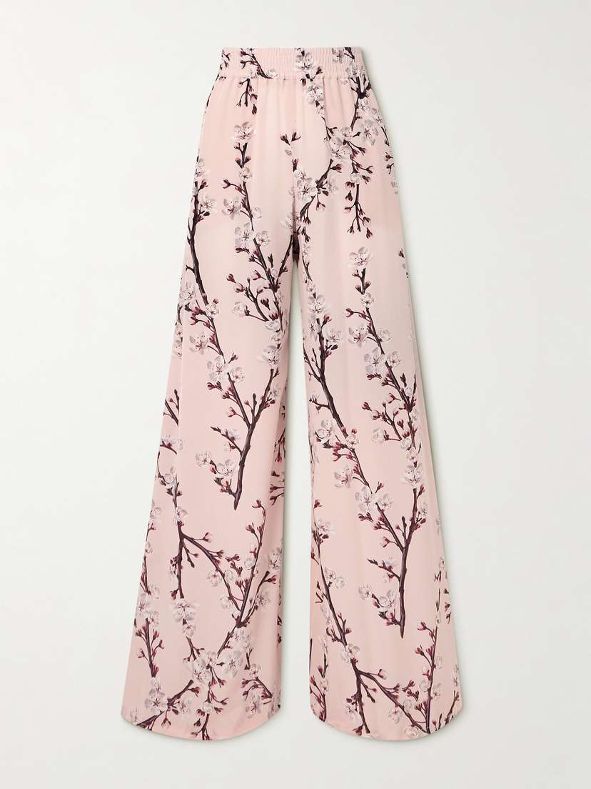 Alexander McQueen Floral-print Silk Crepe De Chine Wide-leg Pants