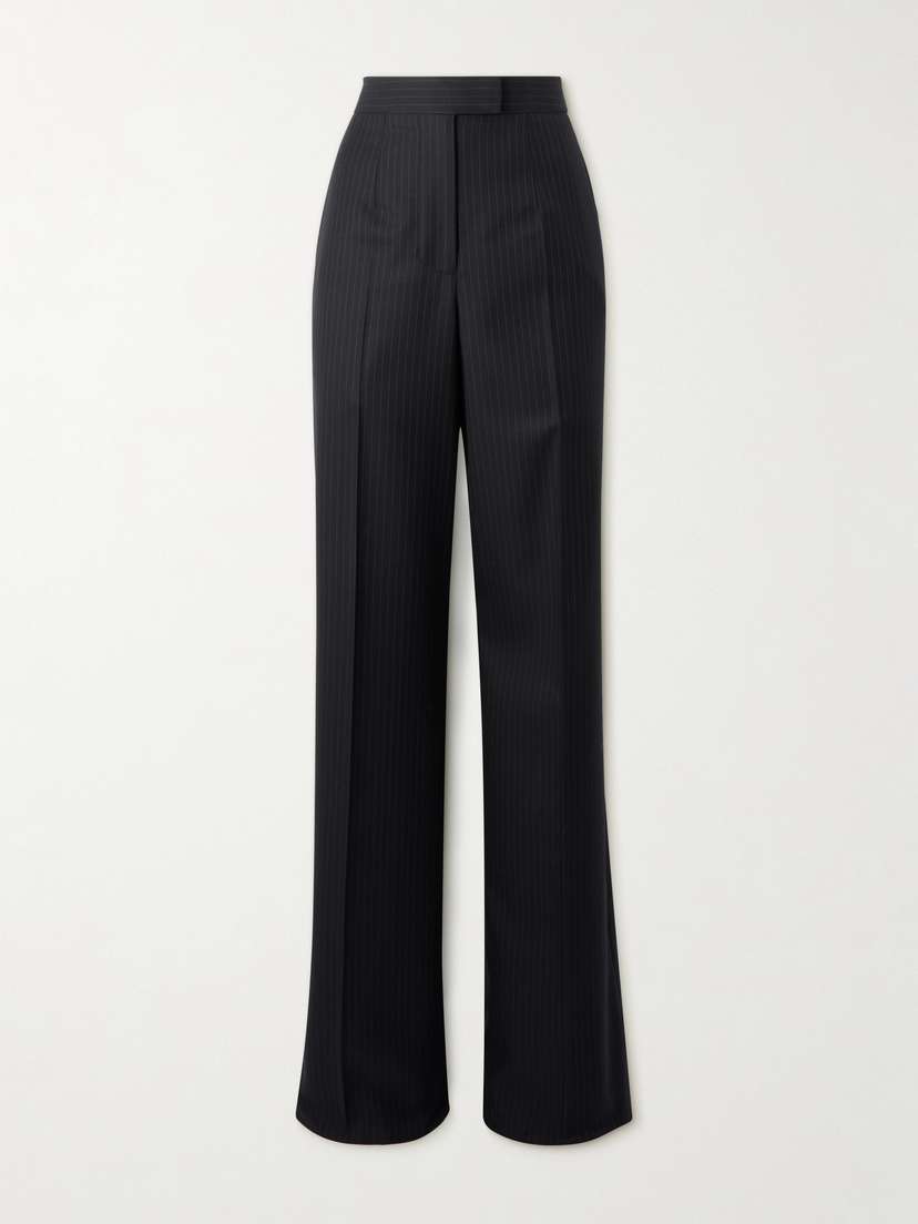 McQueen Buckled Pleated Pinstriped Wool Straight-leg Pants