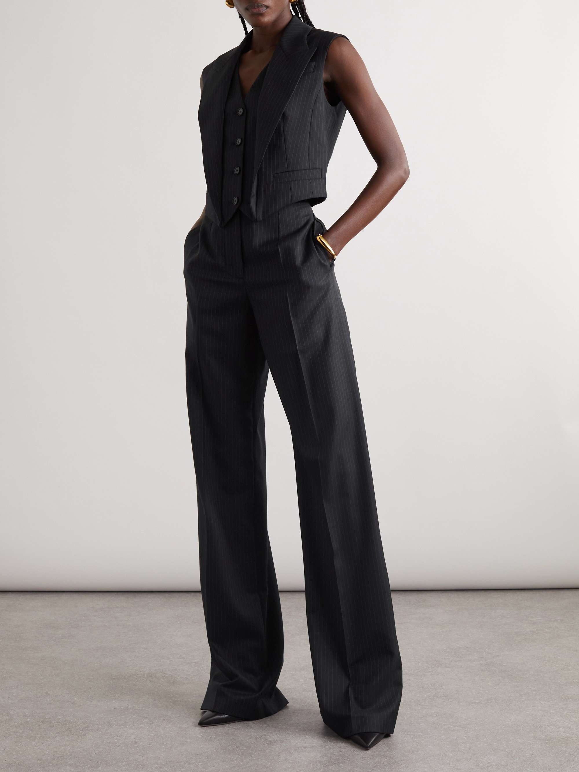 ALEXANDER MCQUEEN Buckled pleated pinstriped wool straight-leg 