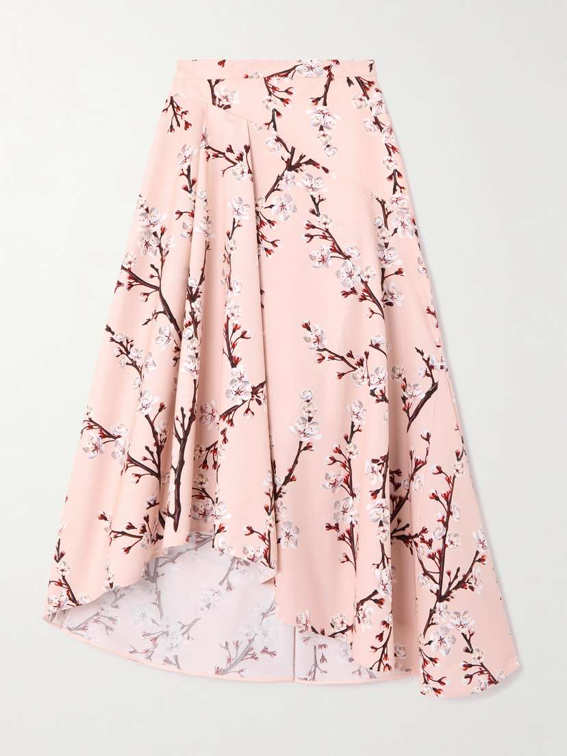 McQueen Asymmetric Floral-print Cotton-poplin Skirt