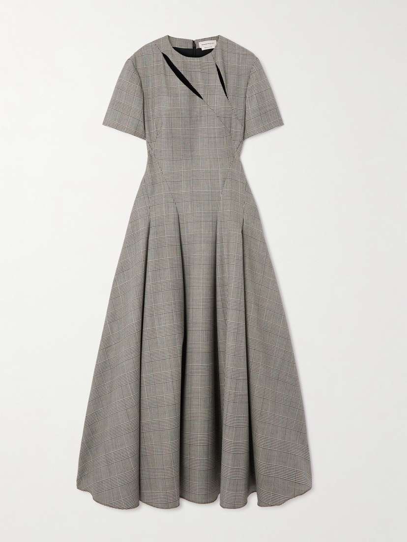 McQueen Cutout Prince Of Wales Checked Wool Maxi Dress