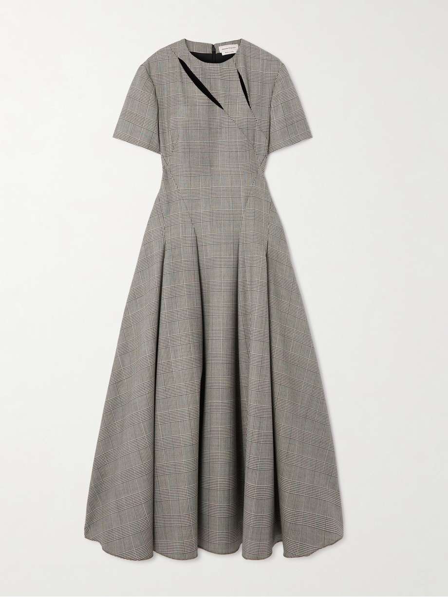 cutout prince of wales checked wool maxi dress