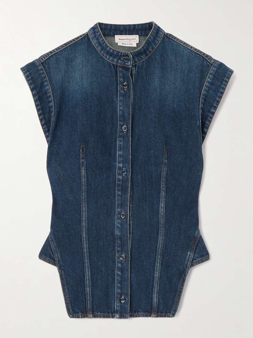 Alexander McQueen Asymmetric Paneled Denim Shirt